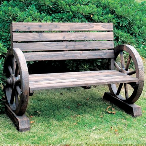 Image of Solid Wood Garden Bench - Burntwood