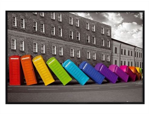 Image of Images Of London Gloss Black Framed Multicoloured Falling Phoneboxes Poster