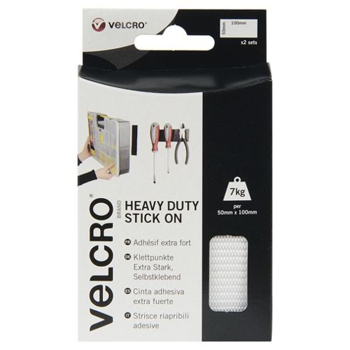 Image of Velcro Heavy Duty Strips, 50mmx100mm, White (2 Pack)