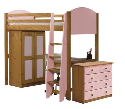 Image of Verona High Sleeper Bed Set 2 Antique With Pink Details