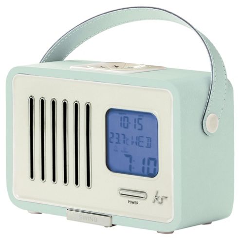 Image of Kitsound Swing Portable Fm Radio With Alarm Clock, Blue