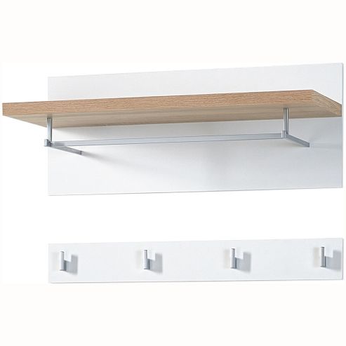 Image of Hall - Wall Shelf With Hanging Rail And Coat Rack- White /oak