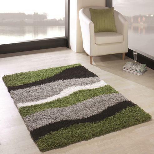 Image of Nordic Sombre Green/black 160x230 Cm Shaggy Rug