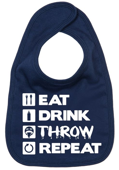 Image of Dirty Fingers Eat Drink Throw Repeat Baby Bib Navy