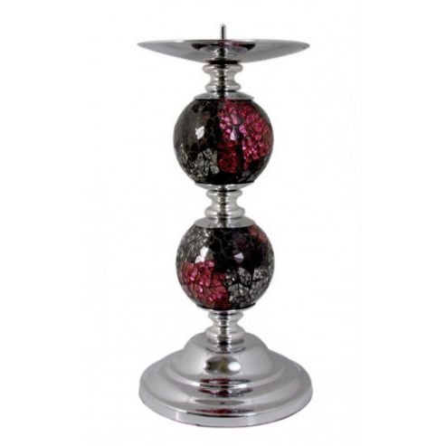 Image of Mozaic - Metal Globe Tall Single Candlestick - Red / Silver