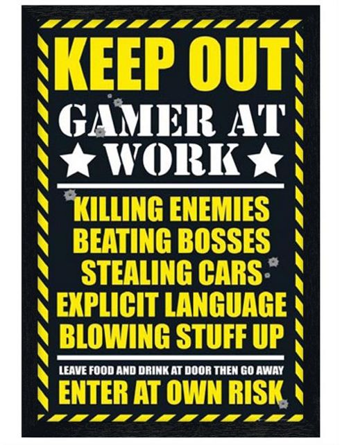 Image of Black Wooden Framed Keep Out Gamer At Work Poster