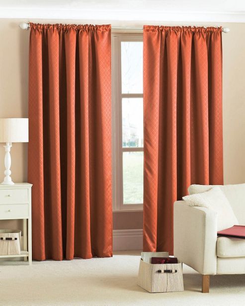 Image of Diamond Woven Blackout Curtains - Terracotta