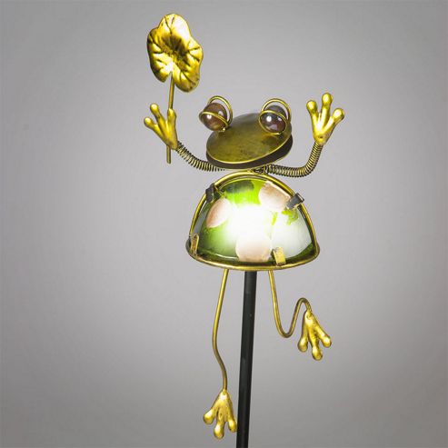 Image of Garden Glows Solar Powered Frog & Lily Pad Garden Stake Light