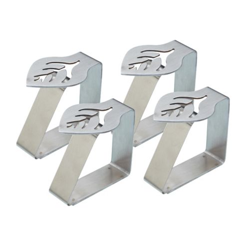 Image of Kitchen Craft Stainless Steel Table Cloth Clips - Leaf Pattern,