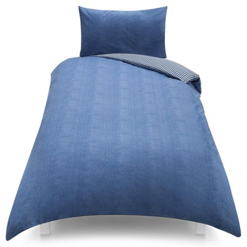 Image of Chambray And Check Reversable Single Duvet Set -blue