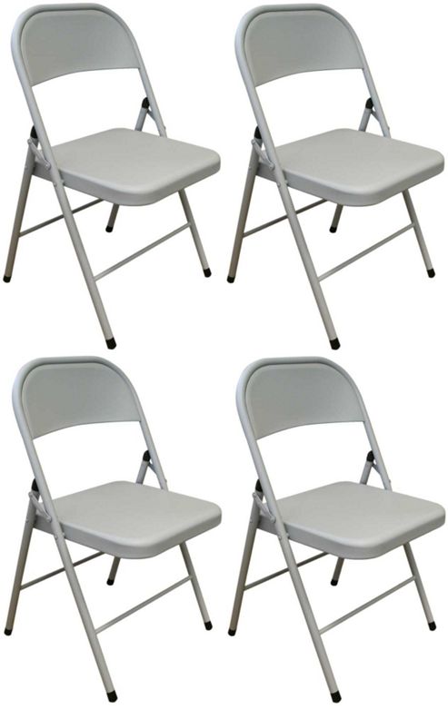 Image of Pack Of 4 Chairs - Grey Metal Folding Office, Computer, Desk Chairs