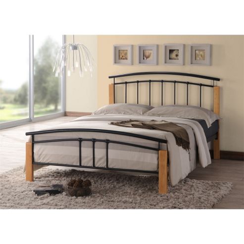 Image of Black Metal & Beech Bed Frame - Small Double 4ft
