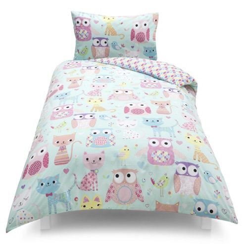 Image of Tesco Kids Owl/cat Single Duvet Set