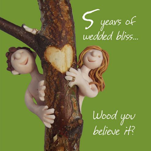 Image of Holy Mackerel Happy 5th Anniversary. Wooden Anniversary Greetings Card