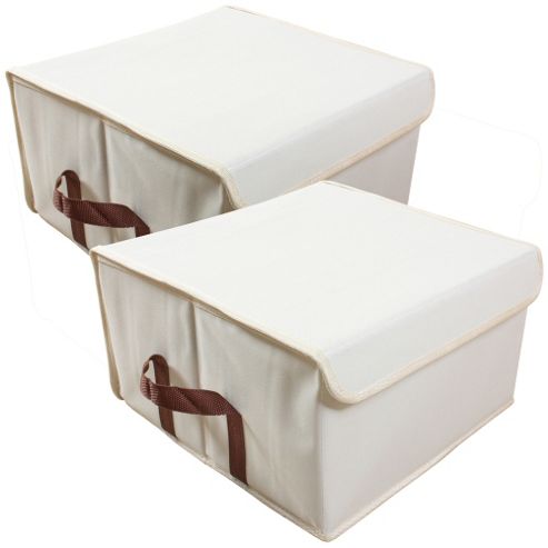 Image of Arca - Low Folding Canvas Storage Box - Pack Of 2 - Beige / Brown