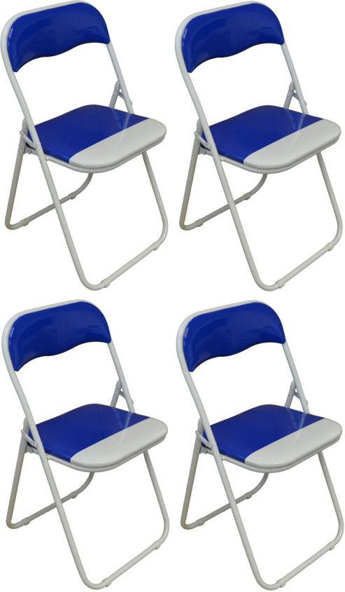 Image of 4 X Blue And White Padded Folding Chair - Great For, Office, Desk, Poker, Spare