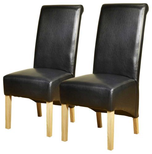 Image of Pair Of Pu Leather High Scroll Back Chairs In Black
