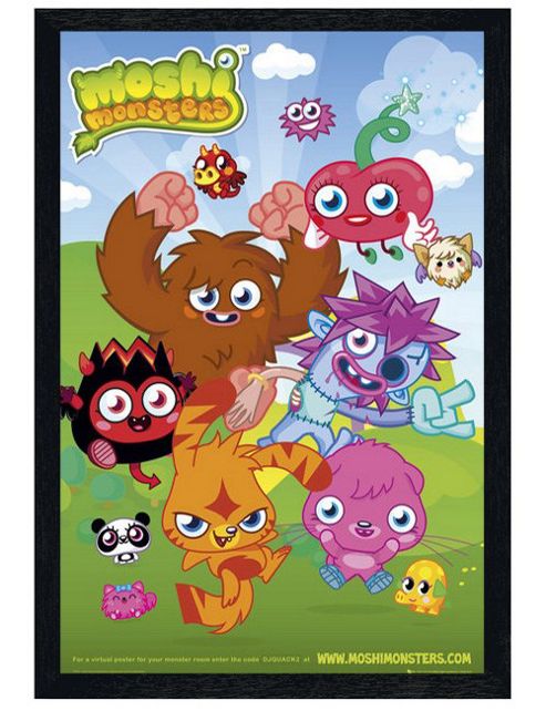 Image of Moshi Monsters Black Wooden Framed Merry Monster Group Poster