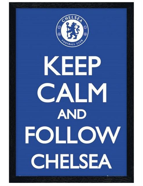 Image of Chelsea Football Club Black Wooden Framed Keep Calm And Follow Chelsea Cfc Poster