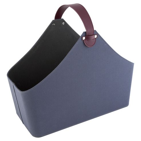 Image of Grey Magazine Rack With Burgundy Carrying Handle