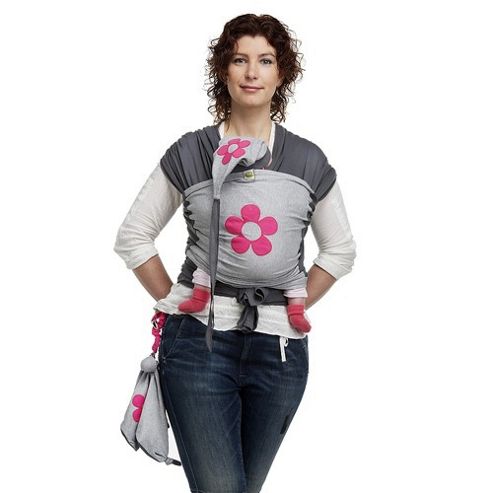Image of Bykay Medium Designer Baby Carrier (grey Melee/fuchsia Flower)