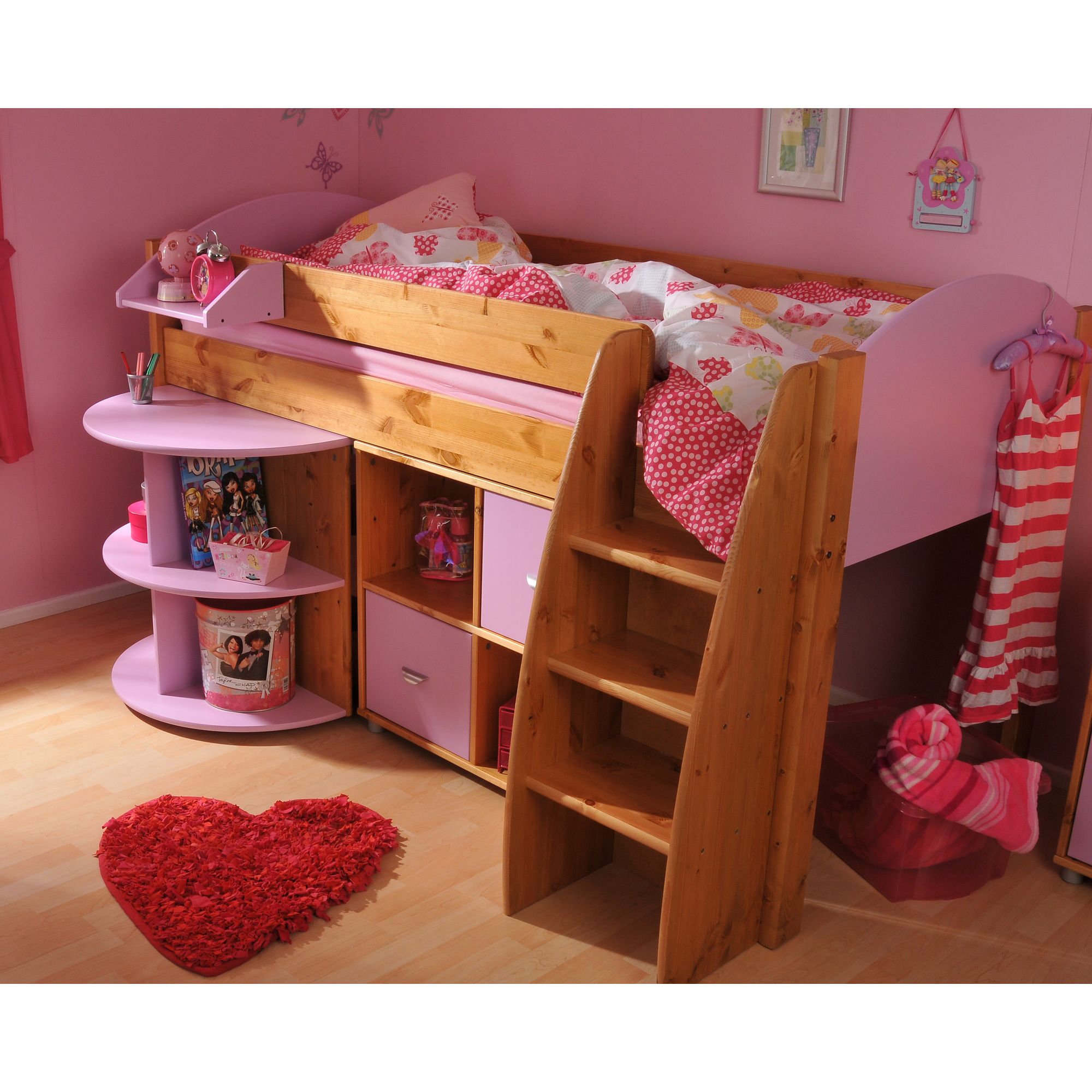 Stompa Rondo Mid Sleeper with Cube Unit and Extending Desk - Antique - Lilac at Tesco Direct