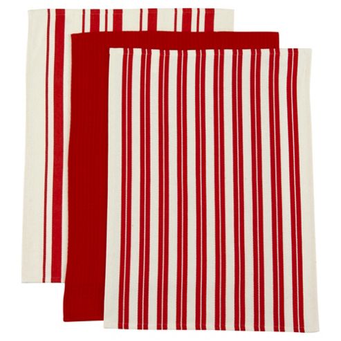 Image of Tesco Red And White Weave Tea Towels, 3 Pack
