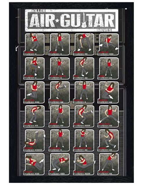 Image of Air Guitar Guide Black Wooden Framed Killer Air Guitar Moves Poster