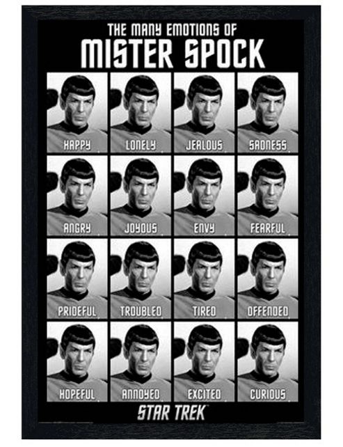 Image of Black Wooden Framed Star Trek The Many Emotions Of Mister Spock Poster