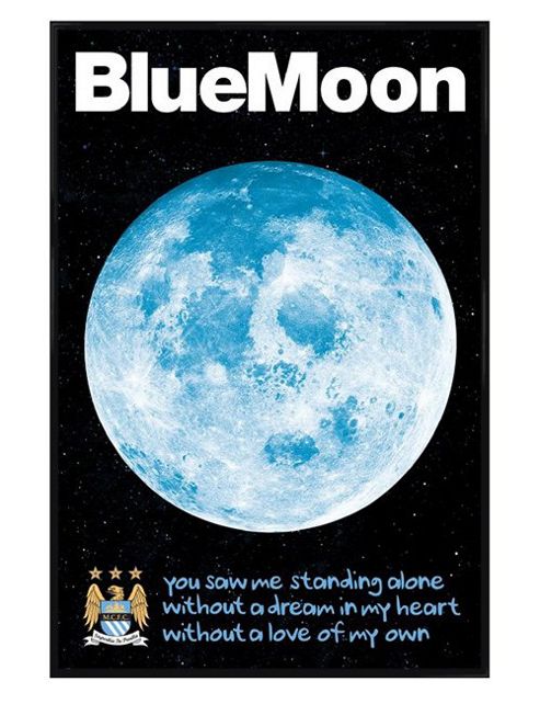 Image of Manchester City Football Club Gloss Black Framed Blue Moon Mcfc Poster