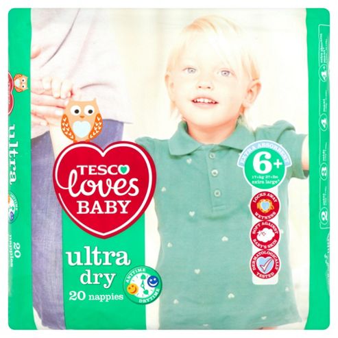 Image of Tesco Loves Baby Ultra Dry Extra Large Plus Size 6+ - 20 Pack
