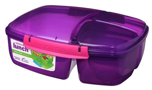 Image of Sistema Triple Split 2l Lunch Box With Yoghurt Pot, Purple