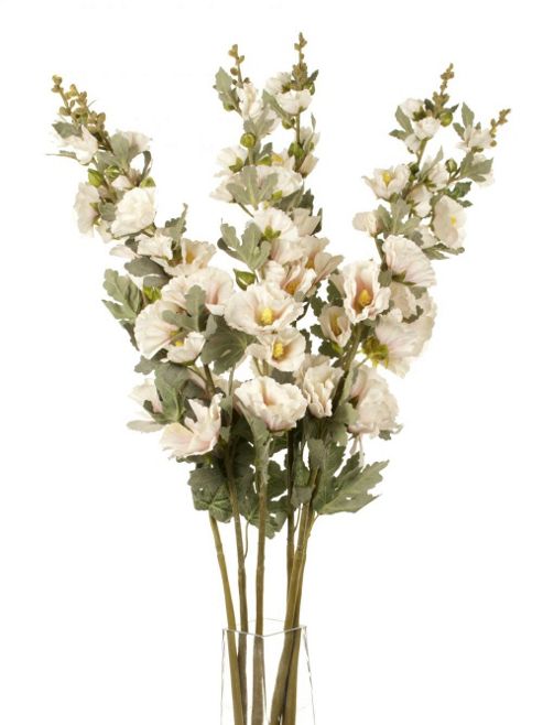 Image of Artificial 103cm Single Stem Cream And Pale Pink Hollyhocks X 6