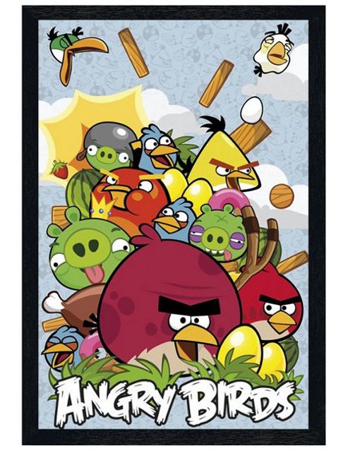Image of Angry Birds Black Wooden Framed Bird & Pig Destruction Poster
