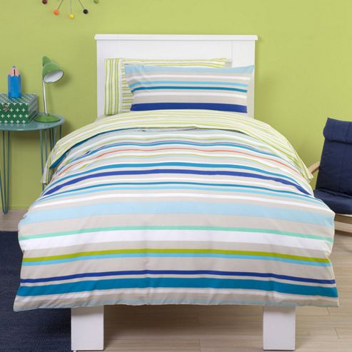 Image of Fun Stripe Blue Junior Bedding Set