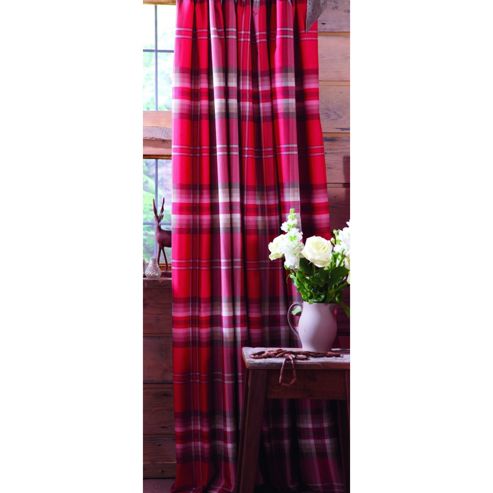 Image of Catherine Lansfield Home Cosy Corner Kelso Cotton Rich Fully Lined Curtains Red 168cm Wide X 183cm Drop (66x72 Inches) Red