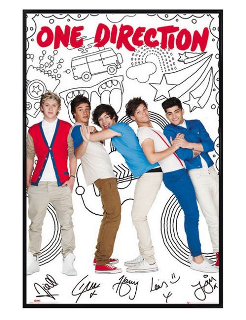 Image of One Direction Gloss Black Framed Cartoon Capers 1d Poster