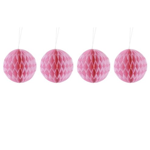 Image of Pack Of Four Pink 10cm Honeycomb Retro Pom Pom Decorations
