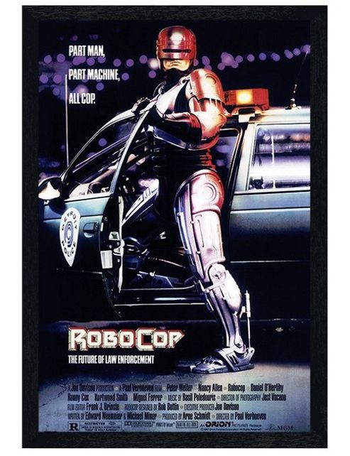 Image of Black Wooden Framed Robocop Part Man, Part Machine, All Cop Poster