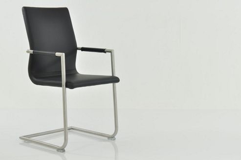 Image of Louisville Black Faux Leather And Brushed Steel Dining Chair