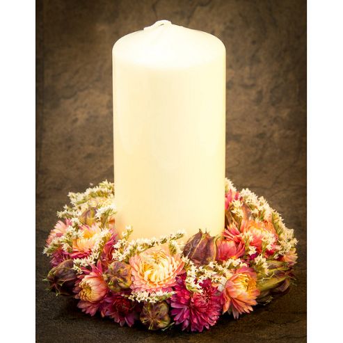 Image of Konesar Helichrysum Flower Candle Holder With Pillar Candle - Pink