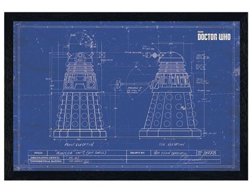 Image of Black Wooden Framed Doctor Who Dalek Blueprint Poster
