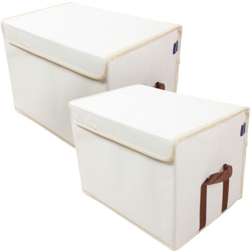 Image of Arca - Tall Folding Canvas Storage Box - Pack Of 2 - Beige / Brown