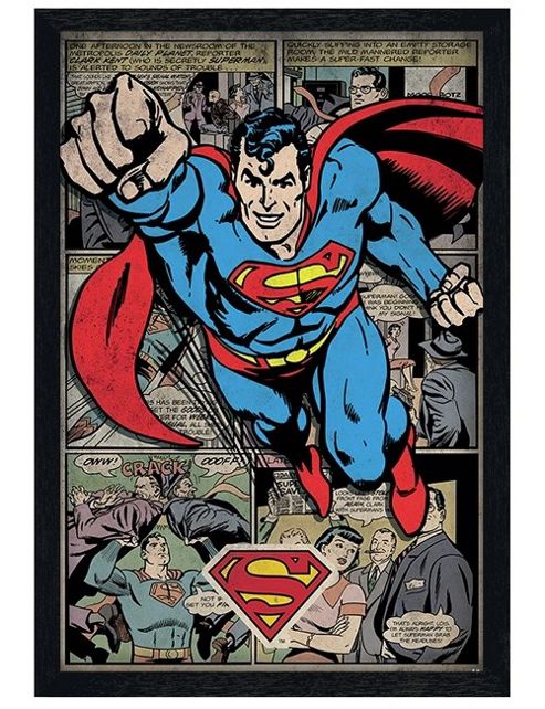 Image of Black Wooden Framed Dc Comics Superman Comic Book Montage Poster