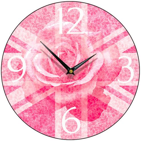 Image of Smith & Taylor Union Jack Rose Round Wall Clock In Pink
