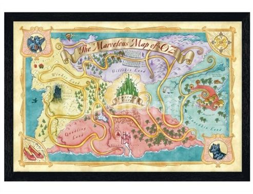 Image of The Wizard Of Oz Black Wooden Framed The Marvelous Map Of Oz Poster