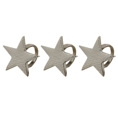 Image of Set Of Three Silver Metal Star Christmas Napkin Rings