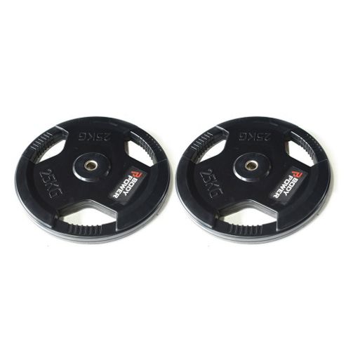 Image of Body Power Rubber Enc Tri Grip Standard Weight Disc Plates - 25kg (x2)
