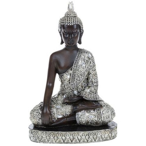Image of Buddha - Thai Meditating Buddha Decorative Ornament - Black / Silver