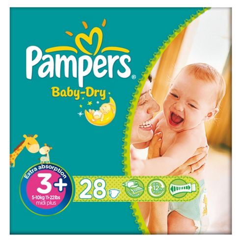 Image of Pampers Baby Dry Size 3+ Carry Pack - 28 Nappies